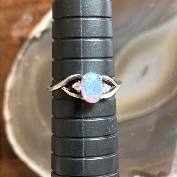 Antique Genuine Opal & Diamond Ring Stamped 925 Sterling Silver - Picture 1 of 15